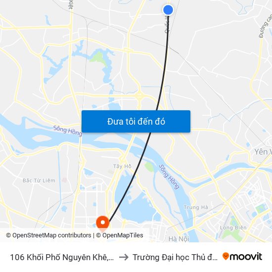 106 Khối Phố Nguyên Khê, Đông Anh to Trường Đại học Thủ đô Hà Nội map