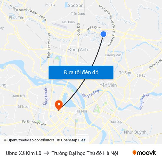 Ubnd Xã Kim Lũ to Trường Đại học Thủ đô Hà Nội map