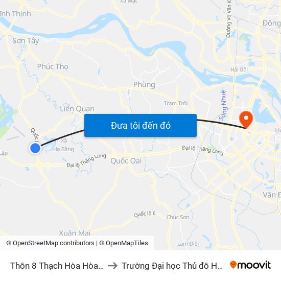 Thôn 8 Thạch Hòa Hòa Lạc to Trường Đại học Thủ đô Hà Nội map