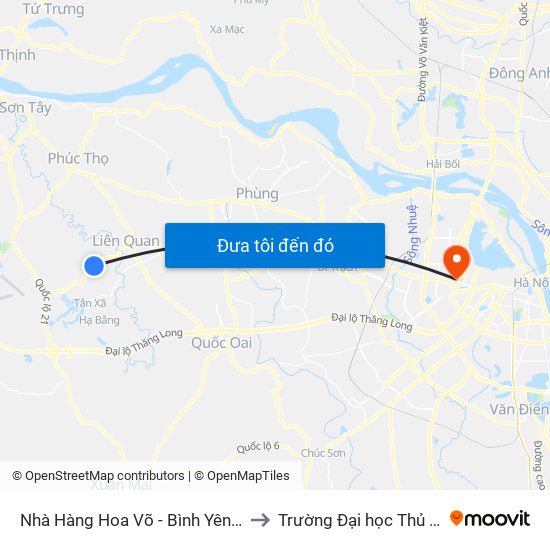 Nhà Hàng Hoa Võ - Bình Yên - Thạch Thất to Trường Đại học Thủ đô Hà Nội map