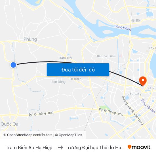 Trạm Biến Áp Hạ Hiệp 14 to Trường Đại học Thủ đô Hà Nội map