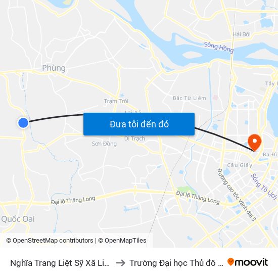 Nghĩa Trang Liệt Sỹ Xã Liên Hiệp to Trường Đại học Thủ đô Hà Nội map