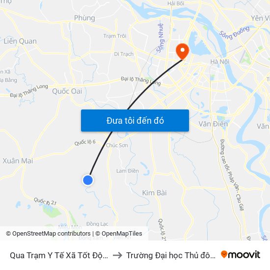 Qua Trạm Y Tế Xã Tốt Động 20m to Trường Đại học Thủ đô Hà Nội map