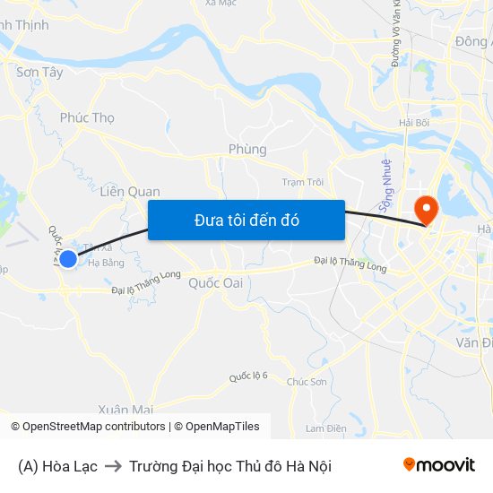 (A) Hòa Lạc to Trường Đại học Thủ đô Hà Nội map