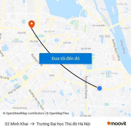 32 Minh Khai to Trường Đại học Thủ đô Hà Nội map
