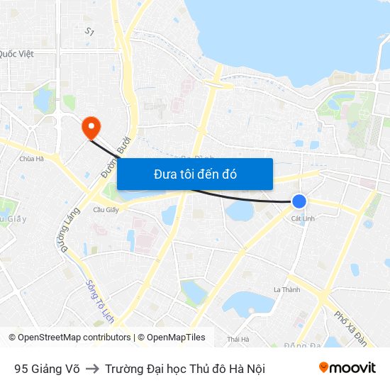 95 Giảng Võ to Trường Đại học Thủ đô Hà Nội map