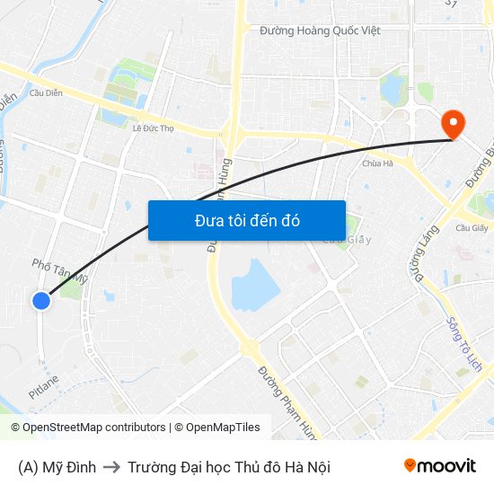 (A) Mỹ Đình to Trường Đại học Thủ đô Hà Nội map