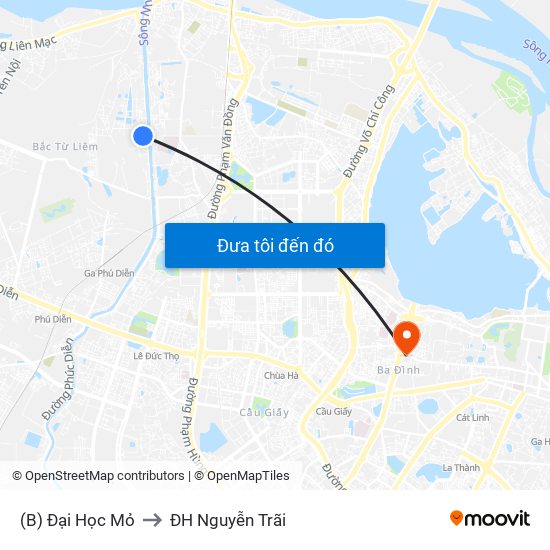 (B) Đại Học Mỏ to ĐH Nguyễn Trãi map