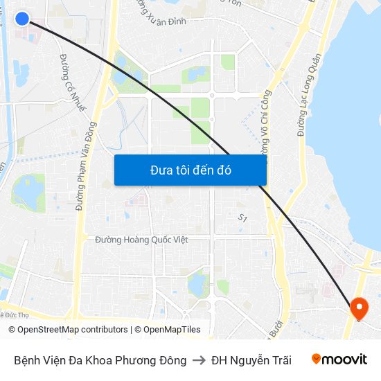 Bệnh Viện Đa Khoa Phương Đông to ĐH Nguyễn Trãi map