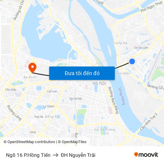 Ngõ 16 P.Hồng Tiến to ĐH Nguyễn Trãi map