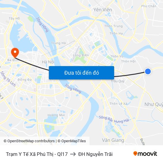 Trạm Y Tế Xã Phú Thị - Ql17 to ĐH Nguyễn Trãi map