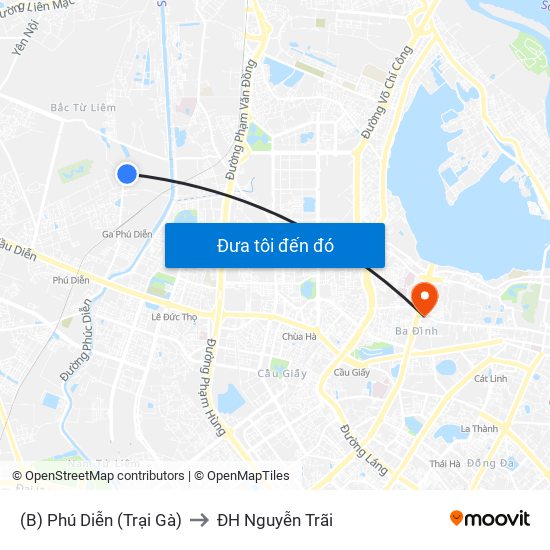 (B) Phú Diễn (Trại Gà) to ĐH Nguyễn Trãi map