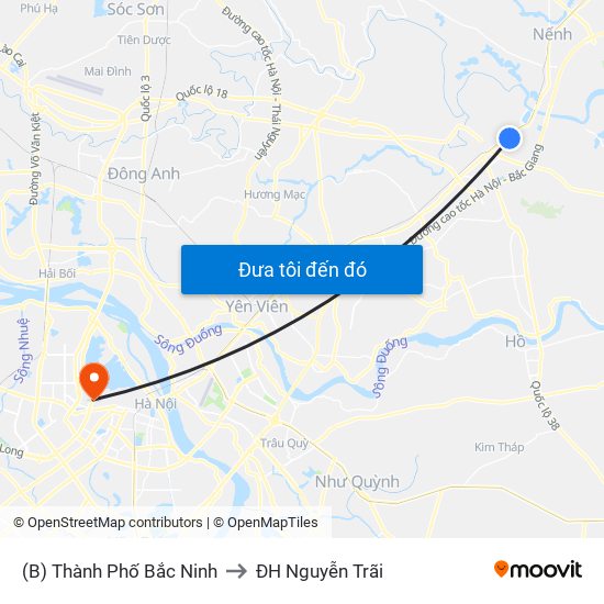 (B) Thành Phố Bắc Ninh to ĐH Nguyễn Trãi map