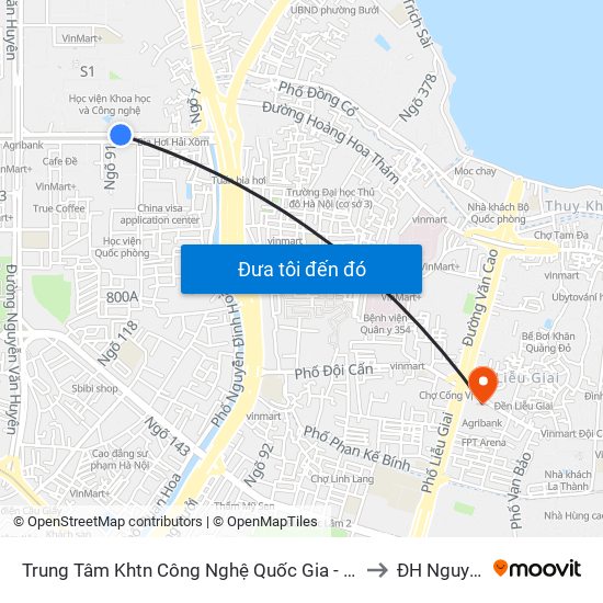 Trung Tâm Khtn Công Nghệ Quốc Gia - 18 Hoàng Quốc Việt to ĐH Nguyễn Trãi map