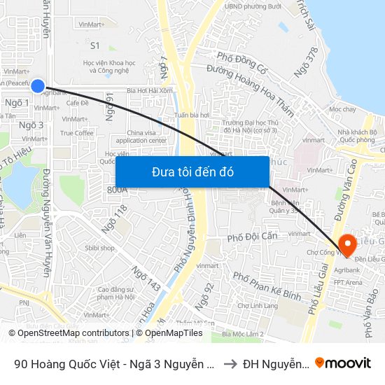 90 Hoàng Quốc Việt - Ngã 3 Nguyễn Văn Huyên to ĐH Nguyễn Trãi map