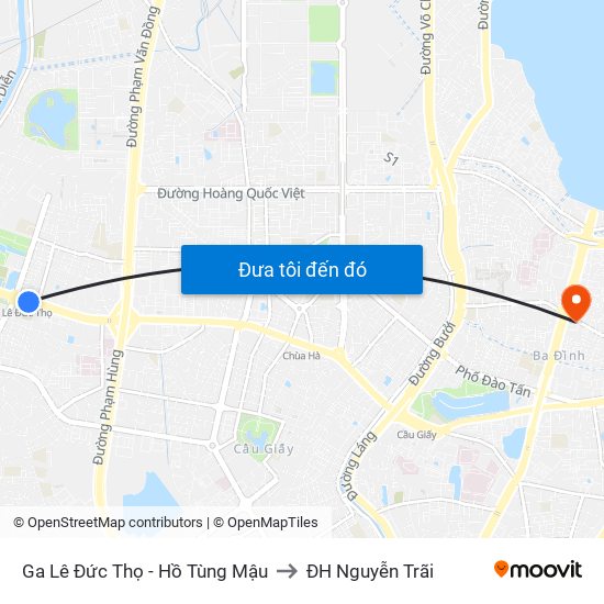 Ga Lê Đức Thọ - Hồ Tùng Mậu to ĐH Nguyễn Trãi map