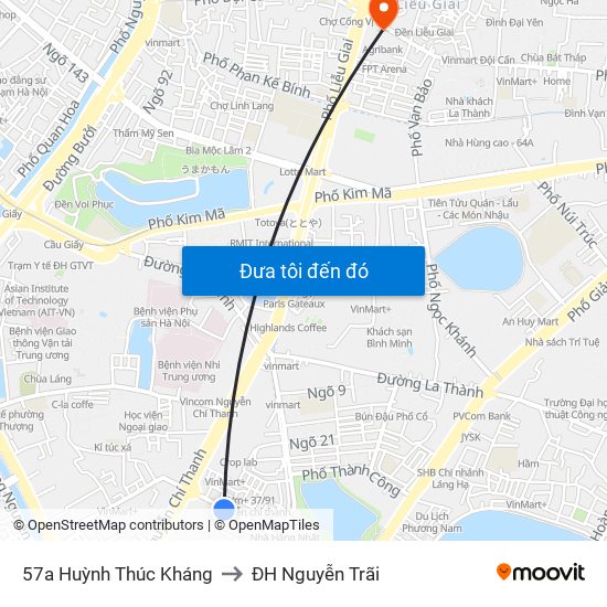 57a Huỳnh Thúc Kháng to ĐH Nguyễn Trãi map