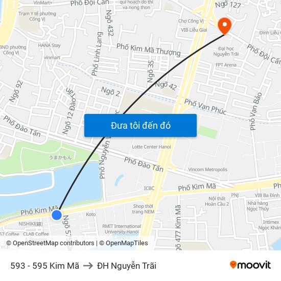 593 - 595 Kim Mã to ĐH Nguyễn Trãi map