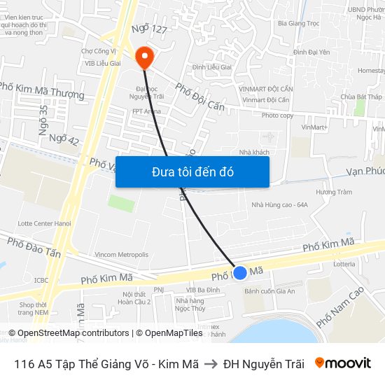 116 A5 Tập Thể Giảng Võ - Kim Mã to ĐH Nguyễn Trãi map