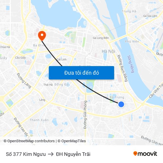 Số 377 Kim Ngưu to ĐH Nguyễn Trãi map