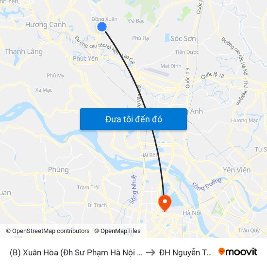 (B) Xuân Hòa (Đh Sư Phạm Hà Nội 2) to ĐH Nguyễn Trãi map
