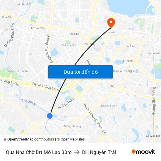 Qua Nhà Chờ Brt Mỗ Lao 30m to ĐH Nguyễn Trãi map