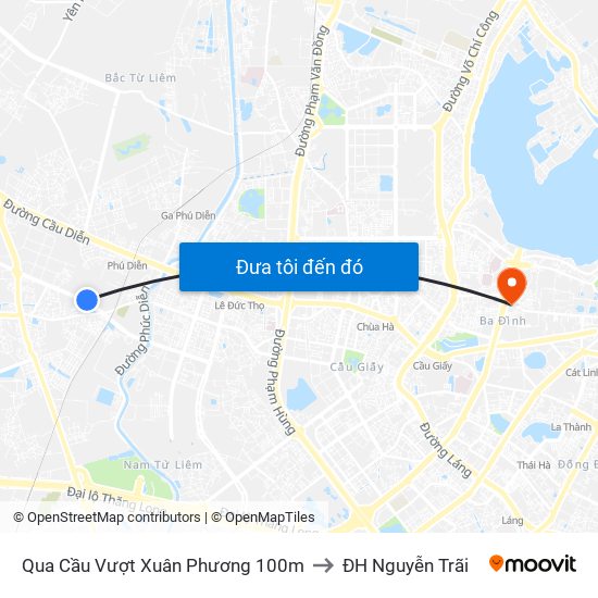 Qua Cầu Vượt Xuân Phương 100m to ĐH Nguyễn Trãi map