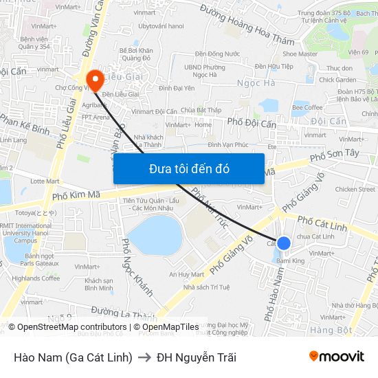 Hào Nam (Ga Cát Linh) to ĐH Nguyễn Trãi map