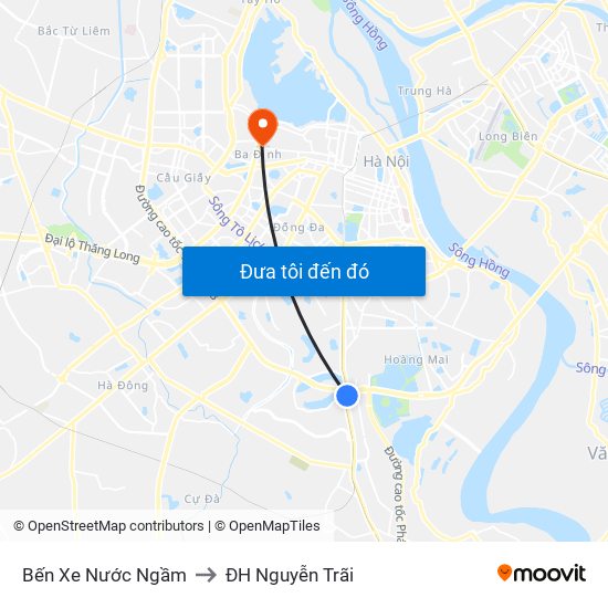 Bến Xe Nước Ngầm to ĐH Nguyễn Trãi map