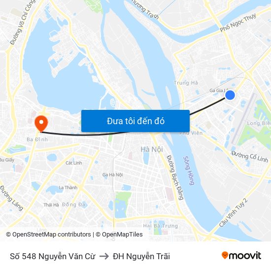 Số 548 Nguyễn Văn Cừ to ĐH Nguyễn Trãi map