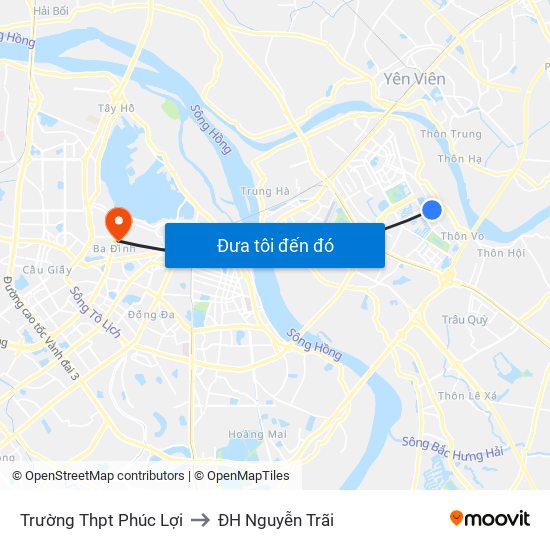 Trường Thpt Phúc Lợi to ĐH Nguyễn Trãi map