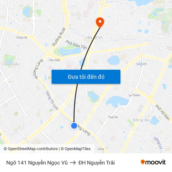 Ngõ 141 Nguyễn Ngọc Vũ to ĐH Nguyễn Trãi map