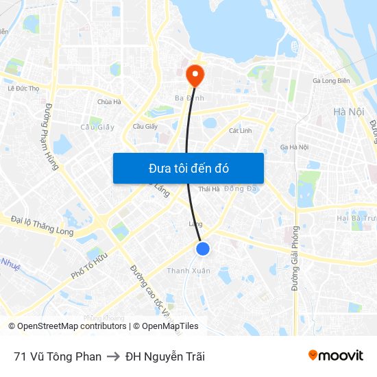 71 Vũ Tông Phan to ĐH Nguyễn Trãi map