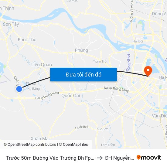Trước 50m Đường Vào Trường Đh Fpt, Hòa Lạc to ĐH Nguyễn Trãi map