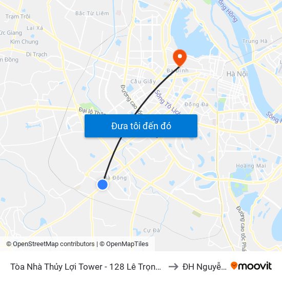 Tòa Nhà Thủy Lợi Tower - 128 Lê Trọng Tấn (Hà Đông) to ĐH Nguyễn Trãi map