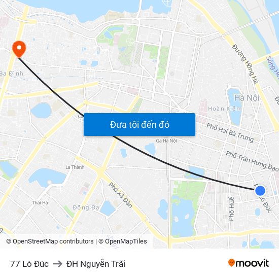 77 Lò Đúc to ĐH Nguyễn Trãi map