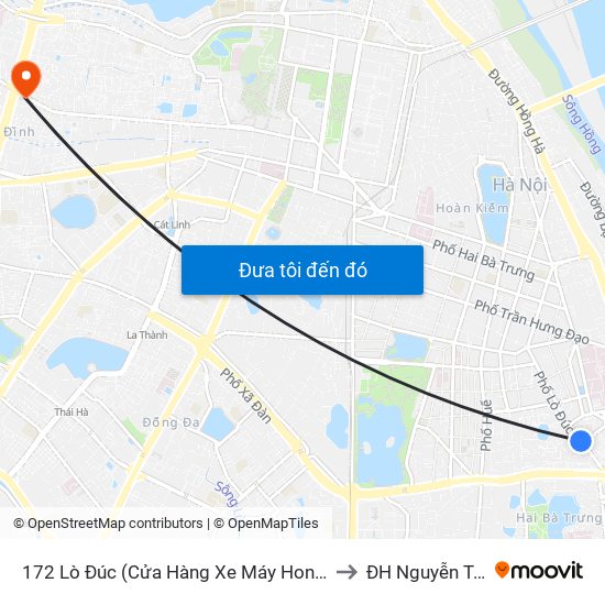 172 Lò Đúc (Cửa Hàng Xe Máy Hon Đa) to ĐH Nguyễn Trãi map