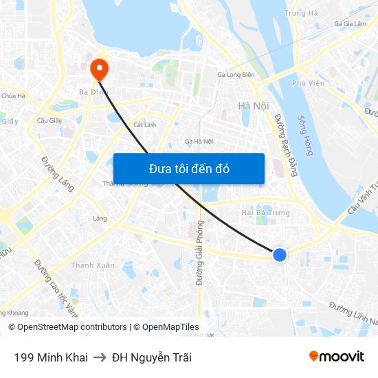 199 Minh Khai to ĐH Nguyễn Trãi map