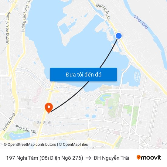 197 Nghi Tàm (Đối Diện Ngõ 276) to ĐH Nguyễn Trãi map