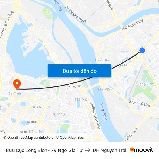 Bưu Cục Long Biên - 79 Ngô Gia Tự to ĐH Nguyễn Trãi map