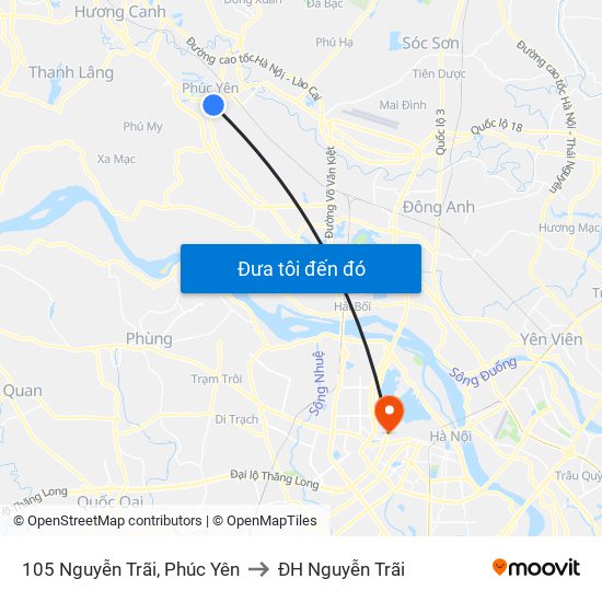 105 Nguyễn Trãi, Phúc Yên to ĐH Nguyễn Trãi map