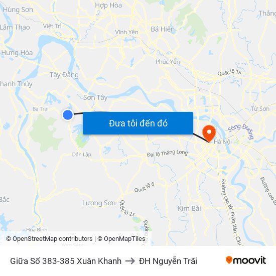 Giữa Số 383-385 Xuân Khanh to ĐH Nguyễn Trãi map