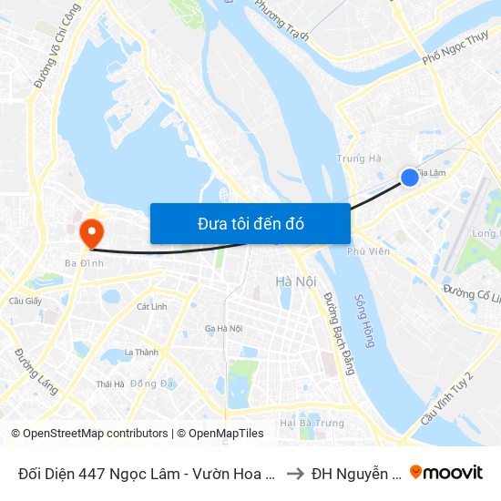 Đối Diện 447 Ngọc Lâm - Vườn Hoa Gia Lâm to ĐH Nguyễn Trãi map