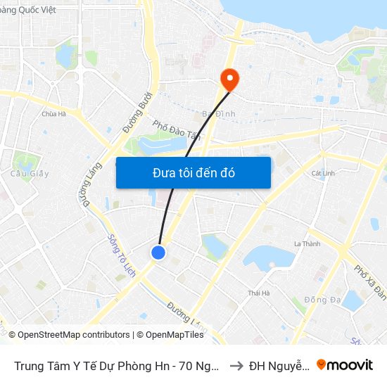 Trung Tâm Y Tế Dự Phòng Hn - 70 Nguyễn Chí Thanh to ĐH Nguyễn Trãi map