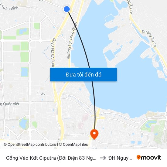 Cổng Vào Kđt Ciputra (Đối Diện 83 Nguyễn Hoàng Tôn) to ĐH Nguyễn Trãi map