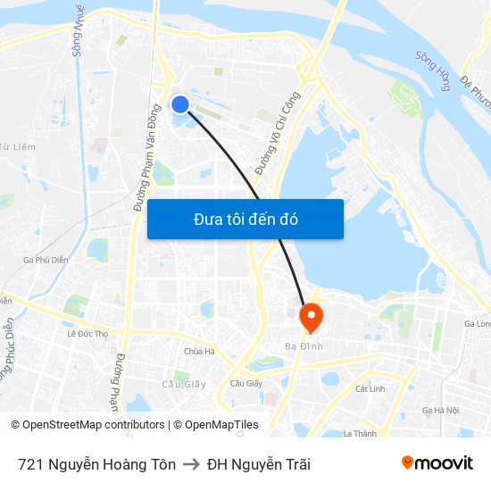 721 Nguyễn Hoàng Tôn to ĐH Nguyễn Trãi map