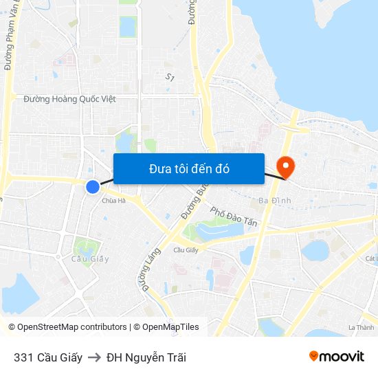 331 Cầu Giấy to ĐH Nguyễn Trãi map