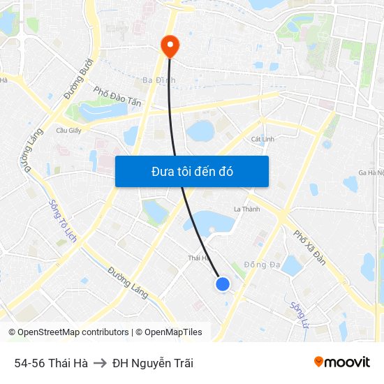 54-56 Thái Hà to ĐH Nguyễn Trãi map