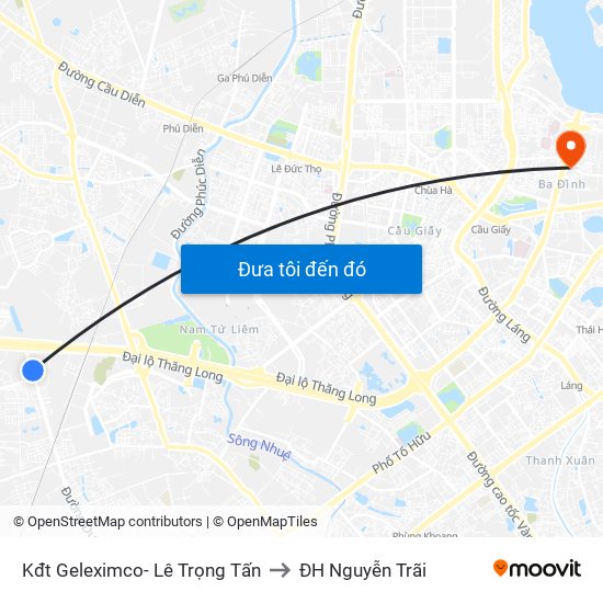 Kđt Geleximco- Lê Trọng Tấn to ĐH Nguyễn Trãi map