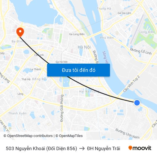 503 Nguyễn Khoái (Đối Diện 856) to ĐH Nguyễn Trãi map